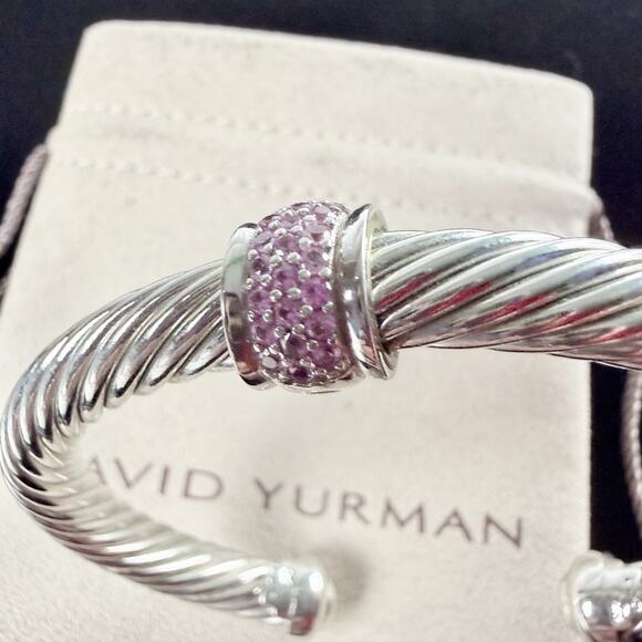David Yurman Bracelet Cable Classics Sterling Silver Pink Sapphire 925 Box 7mm - Picture 2 of 9